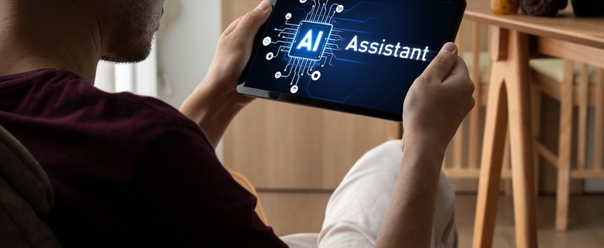 Someone using an AI assistant on a tablet.